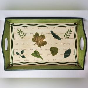 Vintage Green Wooden Serving Tray Leaves / Fall, Autumn 18.5" L